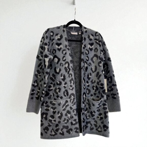 Evolution by Cyrus Leopard Wallie Fuzzy Open Cardigan Sweater Size Small - Picture 3 of 13